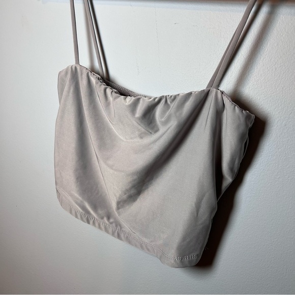 White Fox Boutique Cropped Spaghetti Strap Tank Top Size S Silver Gray Silky - Picture 2 of 5